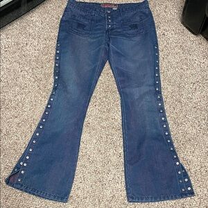 Vintage y2k snap studded snap close side Women's Blue Flared Jeans